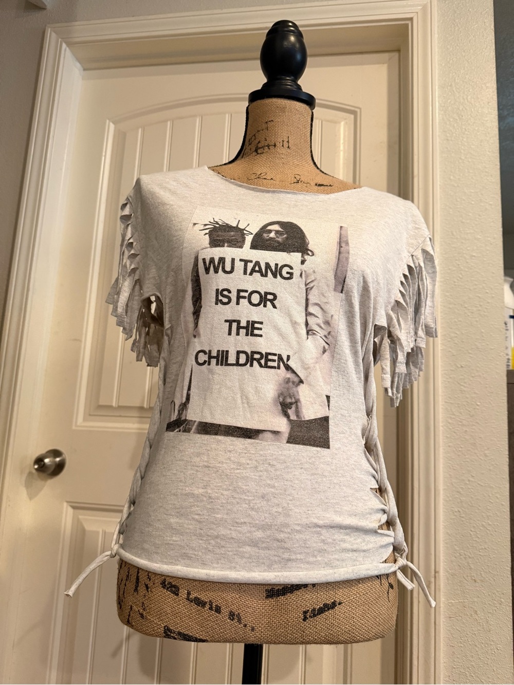 Wu Tang Is for the Children Upcycled Fringe Tee – Size Small
